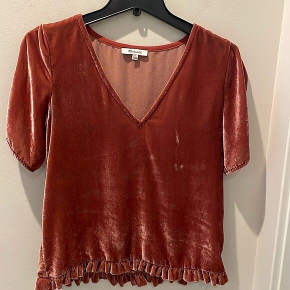 Madewell velvet blouse V-neck flutter sleeve size XS - Picture 1 of 7